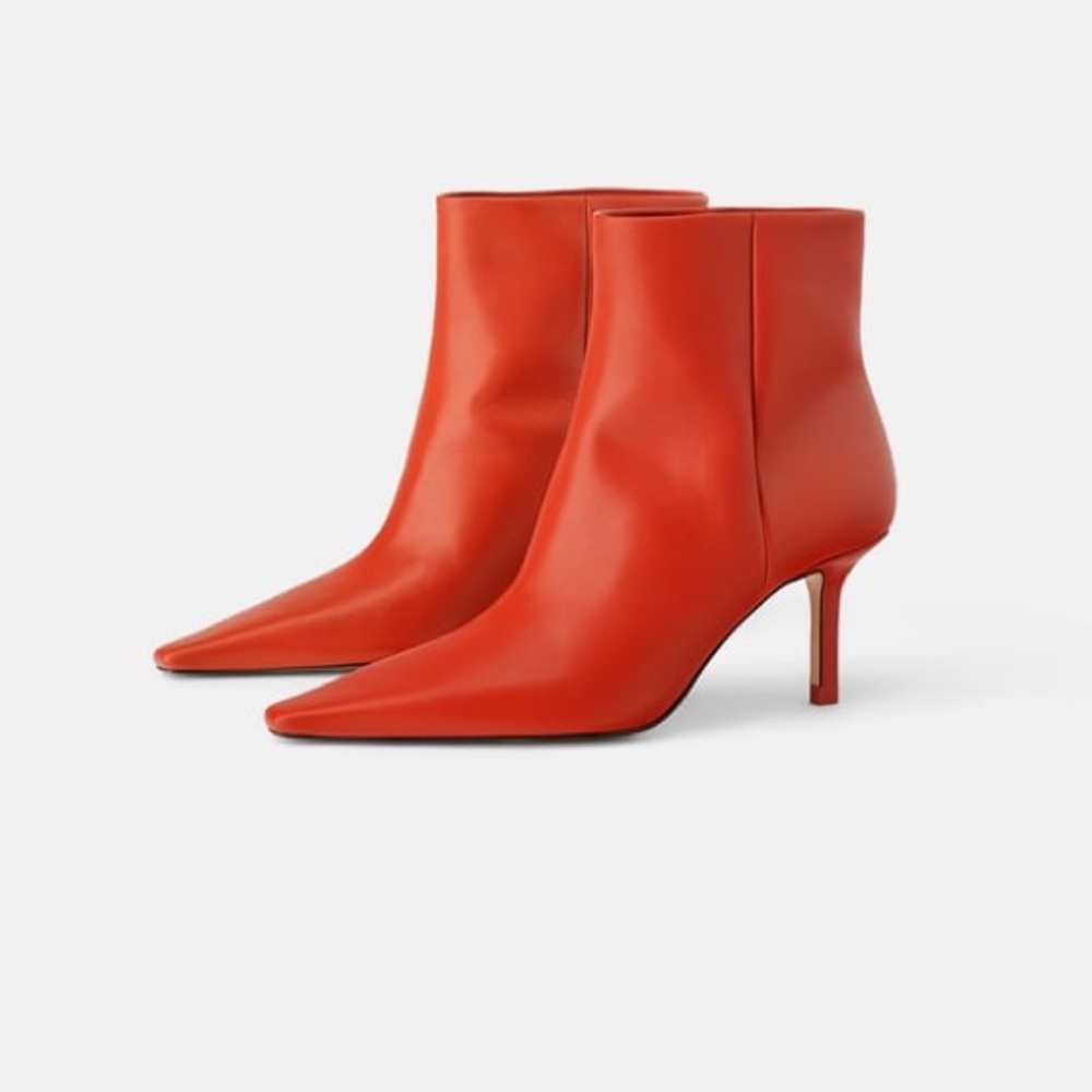 Zara Red Leather High-heel Gaucho Booties